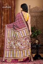 Wine Berry All-Over-Work Exquisite Kantha Stitch Saree - Craftyle