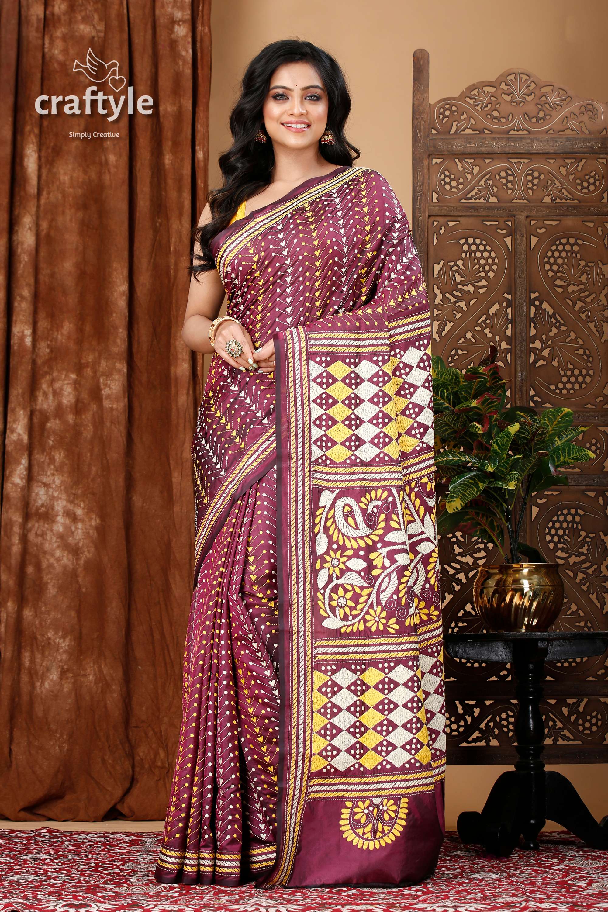 Handmade Bangalore Silk Saree with katha stitch for popular women/Indian Tradition Saree for women