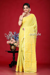 Yellow-Green Elegant Jamdani Saree for Women - Craftyle