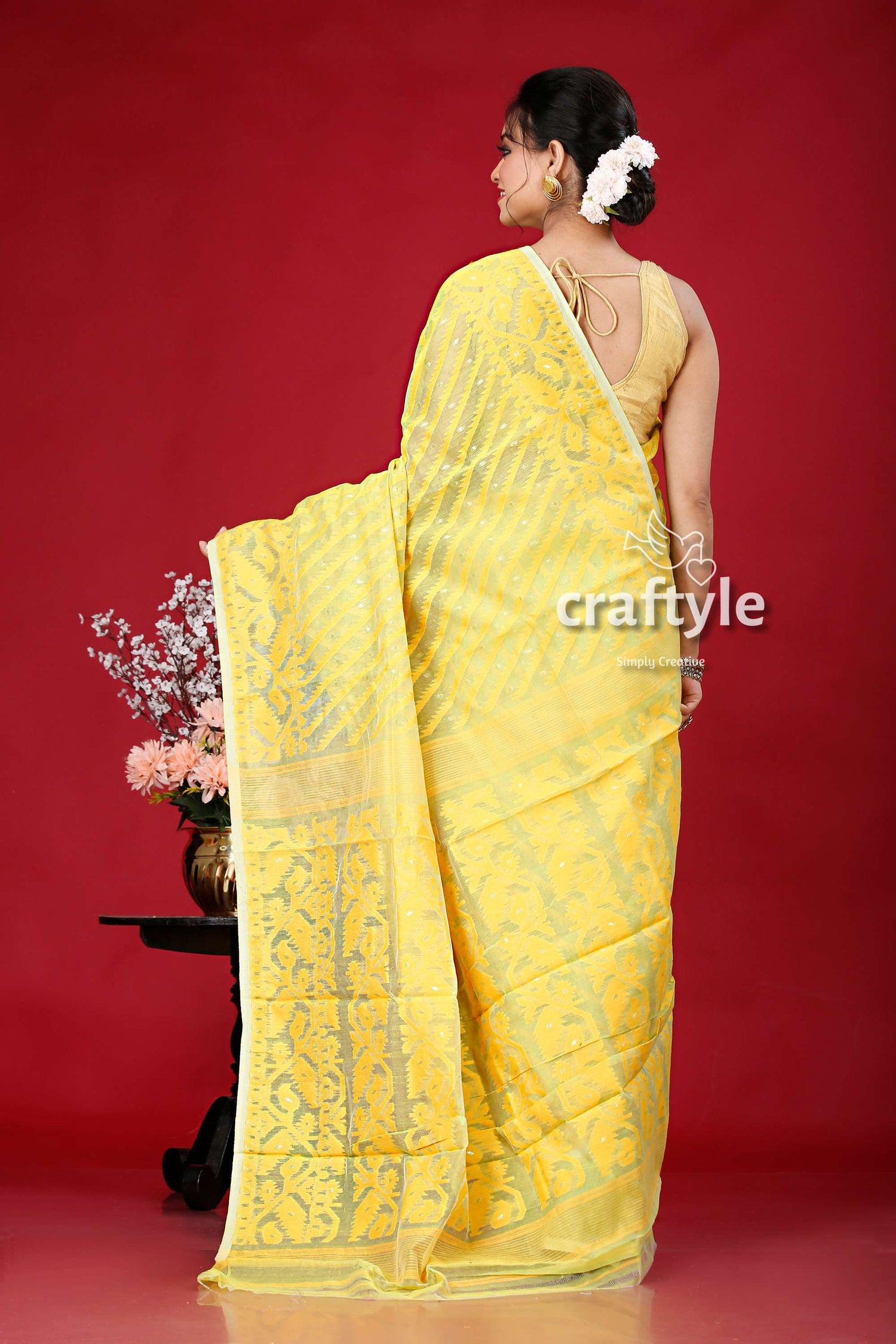 Yellow-Green Elegant Jamdani Saree for Women - Craftyle